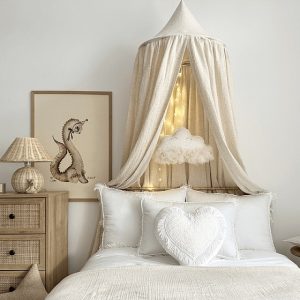 Stor maxi natur sengehimmel i muslin og linned, Cotton & Sweets