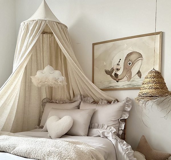 Stor maxi natur sengehimmel i muslin og linned, Cotton & Sweets