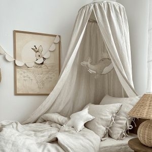 Maxi premium sengehimmel i linned Beige stripes, Cotton&Sweets