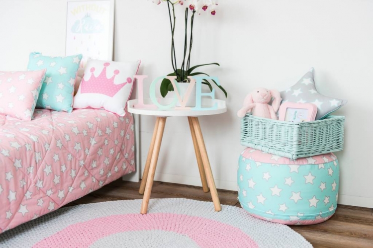 Sidepuf pink&mint stjerner - Billede 3