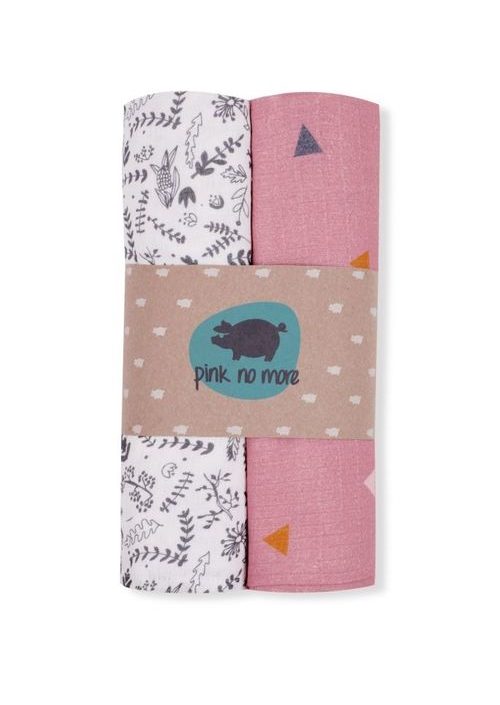 Sutteklud muslin-bambu, botanic & pink, Pink No More - 2-pack
