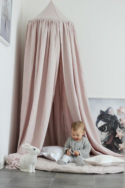 Pudderrosa sengehimmel af linned til børneværelset med lyskæde, Cotton & Sweets - Billede 3