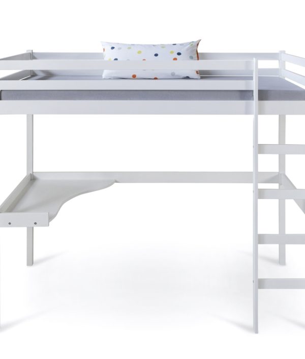 Hvid loftsseng med skrivebord 90x200