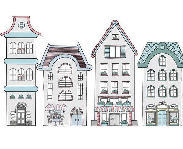 Vægklistermærke hus i byen