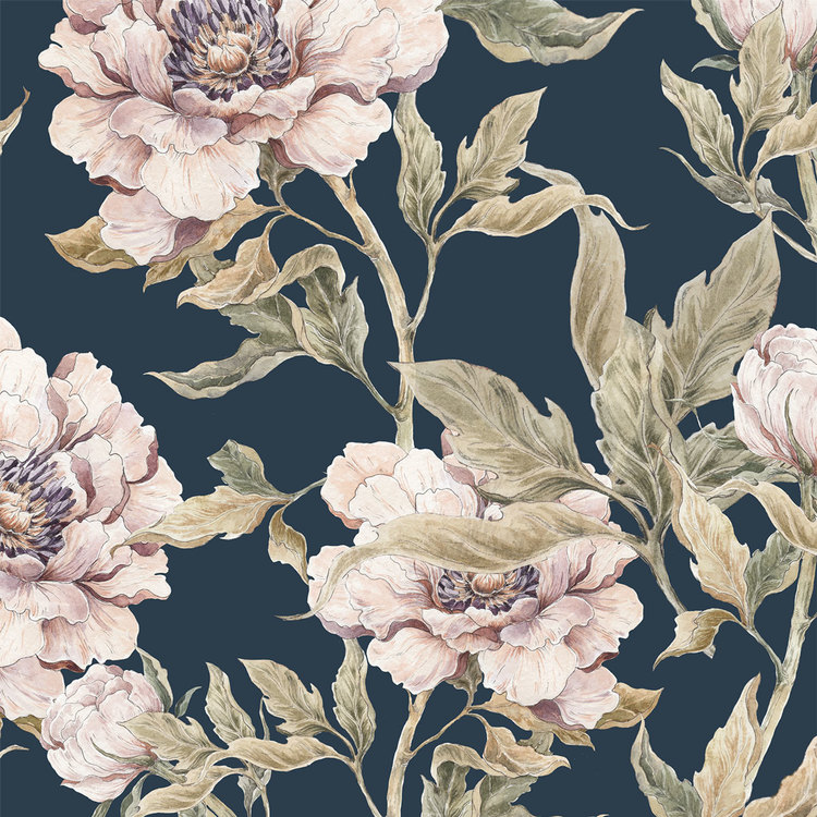 Dekornik, tapet Peonies Navy Blue - Billede 4