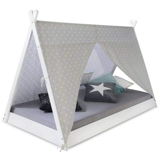 Hvid husseng tipi med gardin 90x200