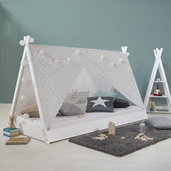 Hvid husseng tipi med gardin 90x200 - Billede 2