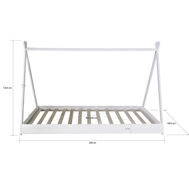 Hvid husseng tipi med gardin 90x200 - Billede 3