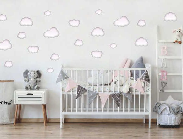 Babylove, lyserøde sky wallstickers 22 stk.