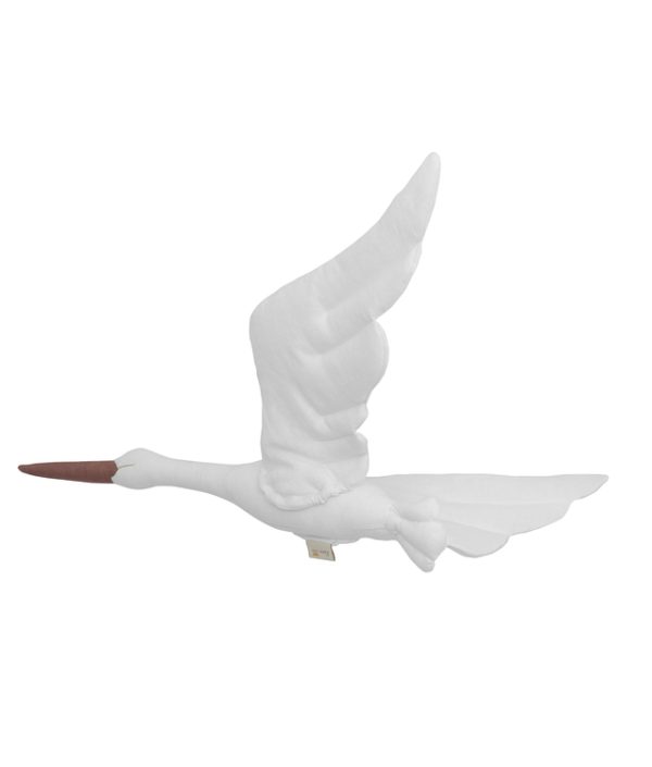 Hvid stork af linned, vægdekoration
