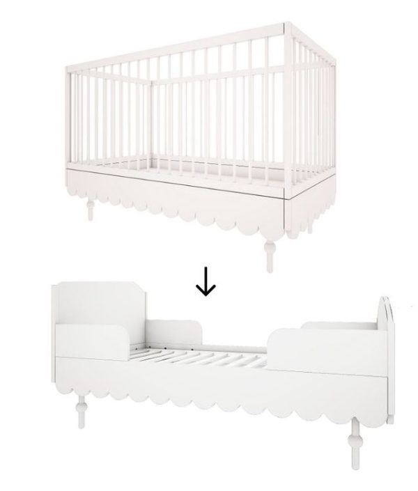 Woodluck, 2 in 1, hvid tremmeseng og juniorseng Babushka