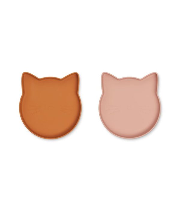 Liewood, Marty silikontallrik 2-pak, Cat mustard/dark rose mix