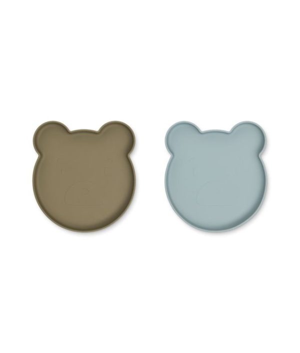 Liewood, Marty silikontallrik 2-pak, Mr bear khaki/blue fog mix