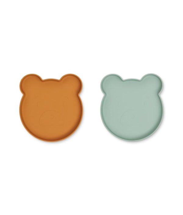 Liewood, Marty silikone tallerken 2-pack, Mr bear mustard/peppermint mix