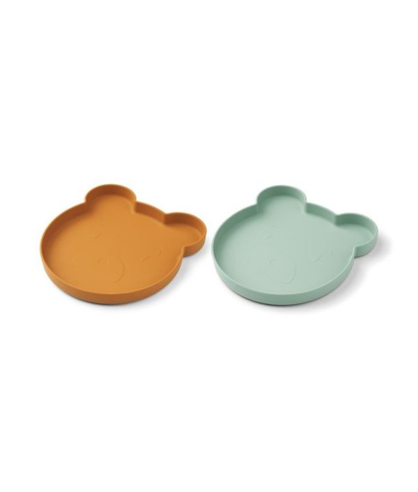 Liewood, Marty silikone tallerken 2-pack, Mr bear mustard/peppermint mix