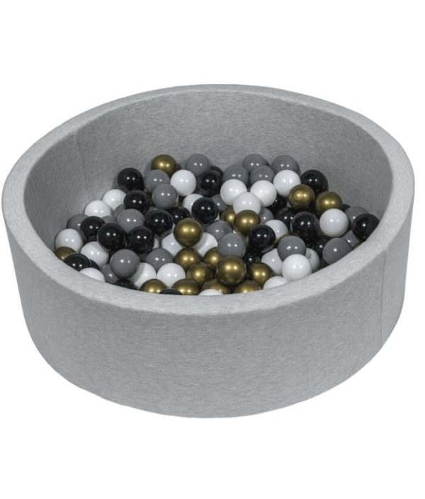 Lysegrå boldbassin BASIC, 90x30 med bolde (guld, grå, sort, hvid)