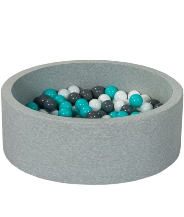 Lysegrå boldbassin BASIC, 90x30 med bolde (turkis, grå, hvide)
