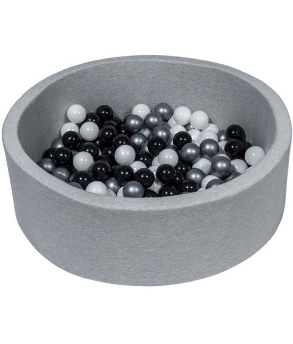 Lysegrå boldbad BASIC, 90x30 med bolde (sort, sølv, hvid)