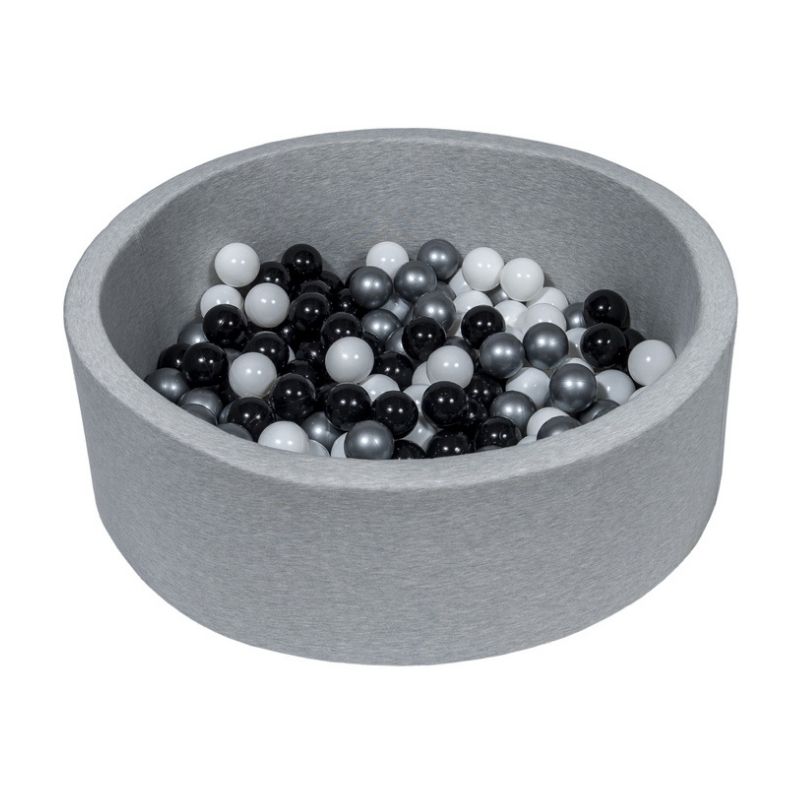 Lysegrå boldbad BASIC, 90x30 med bolde (sort, sølv, hvid)