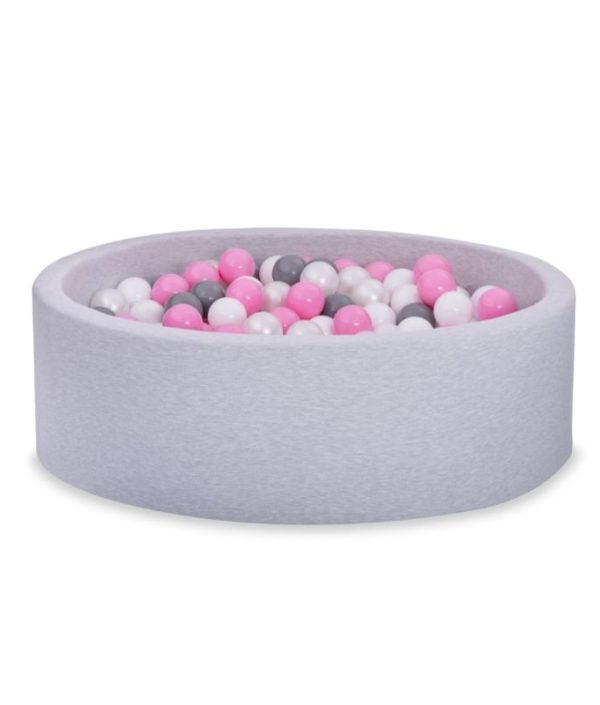 Lysegrå boldbassin BASIC, 90x30 med bolde (pudderrosa, hvid, perle, grå)