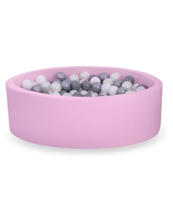 Lyserød boldbassin BASIC, 90x30 med bolde (grå,sølv,perle,hvid)
