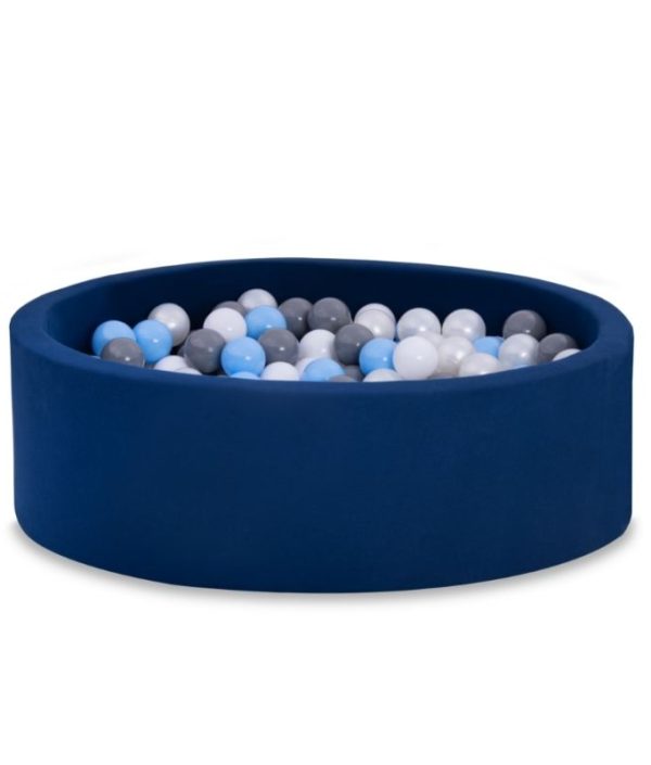 Mørkeblå boldbassin BASIC, 90x30 med bolde (babyblå, grå, perle, hvid)