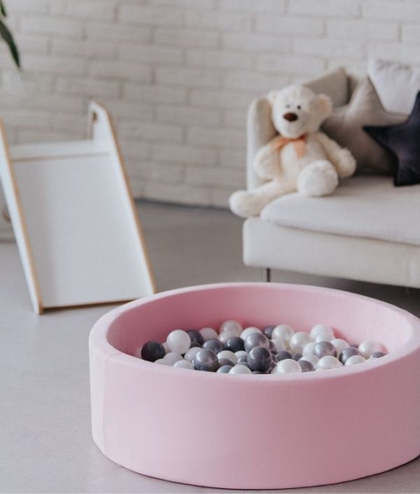 Lyserød boldbassin BASIC, 90x30 med bolde (grå,sølv,perle,hvid)