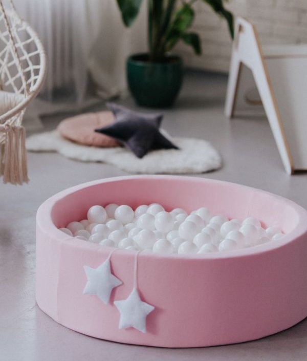 Rosa boldbad BASIC, 90x30 med hvide bolde