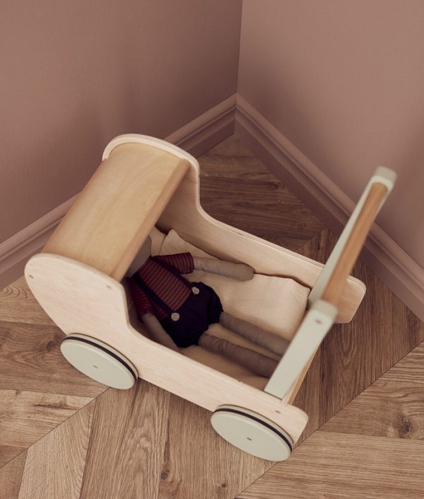 Kid's Concept, Dukkevogn med sengetøj natur/grøn