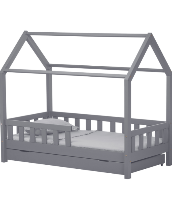 Grå husseng junior 80x160 med en opbevaringsskuffe