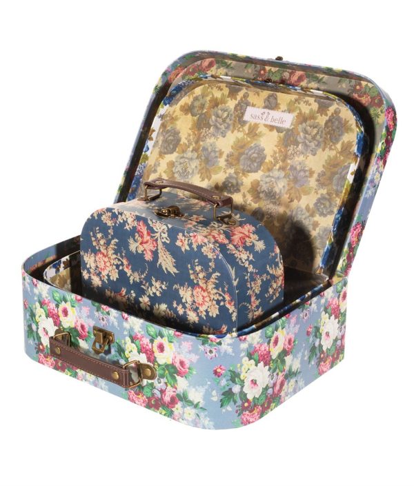 Sass & Belle, opbevaringskasser Blue vintage rose, 3-pak