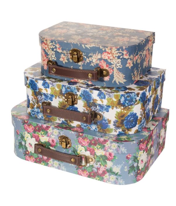 Sass & Belle, opbevaringskasser Blue vintage rose, 3-pak