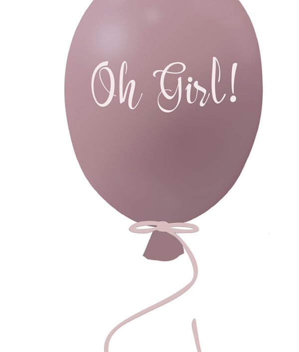 Vægklistermærke partyballon Oh girl, dusty pink