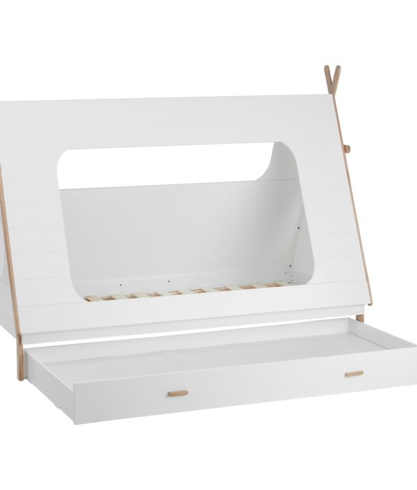 Hvid husseng tipi 90x200 med opbevaringsskuffer