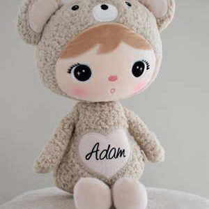 Beige teddybjørn, stor dukke med navn