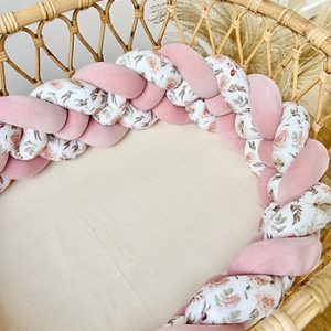 Sengehest flettet - Dusty Pink Boho Flowers