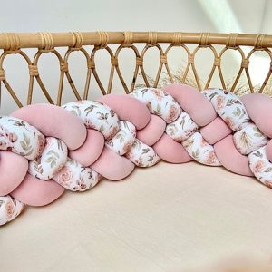 Sengehest flettet - Dusty Pink Boho Flowers