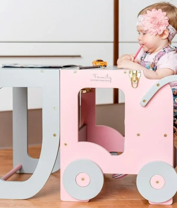 Byggbar køkkenstol bil, rosa/grå