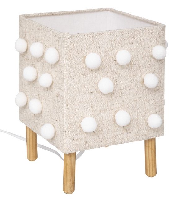 Bordlampe med pompom linned, natur