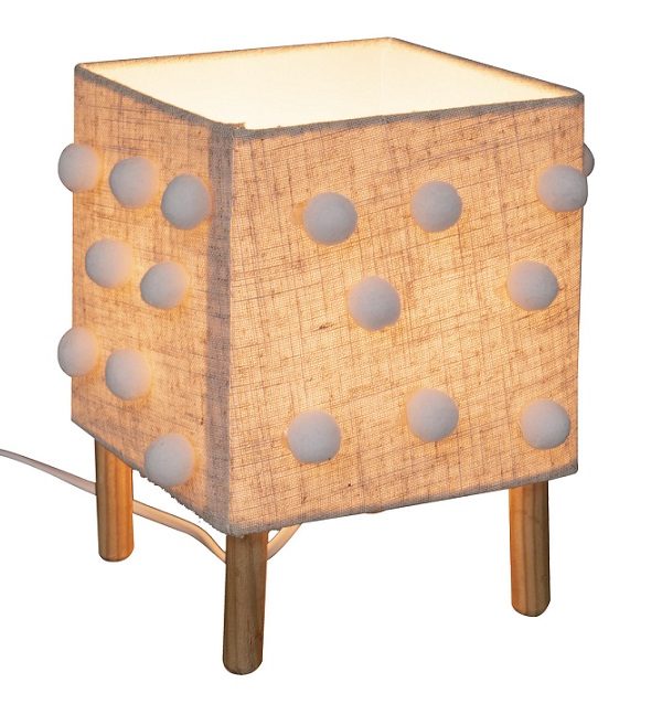 Bordlampe med pompom linned, natur