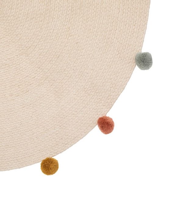 Rund måtte med pompom, beige