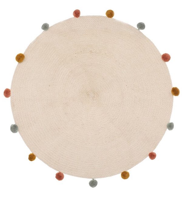 Rund måtte med pompom, beige