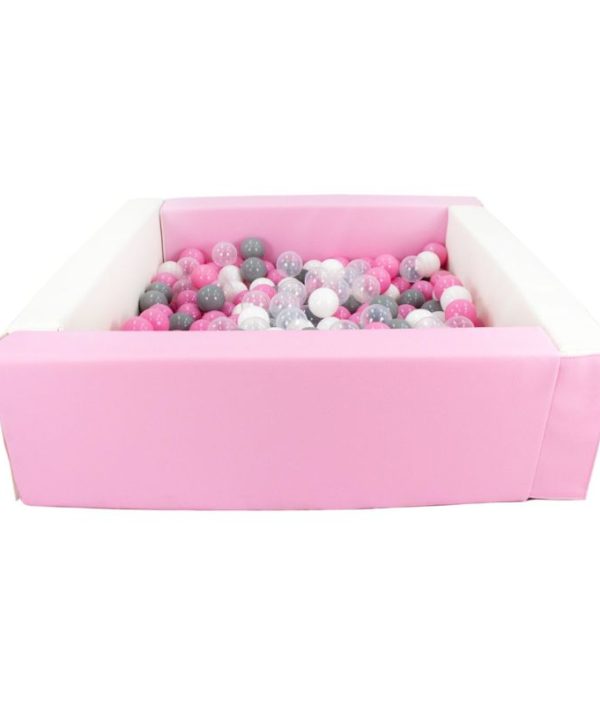 Rektangulært pink/hvid boldbassin 80x80x30 cm (valgfri boldfarve)