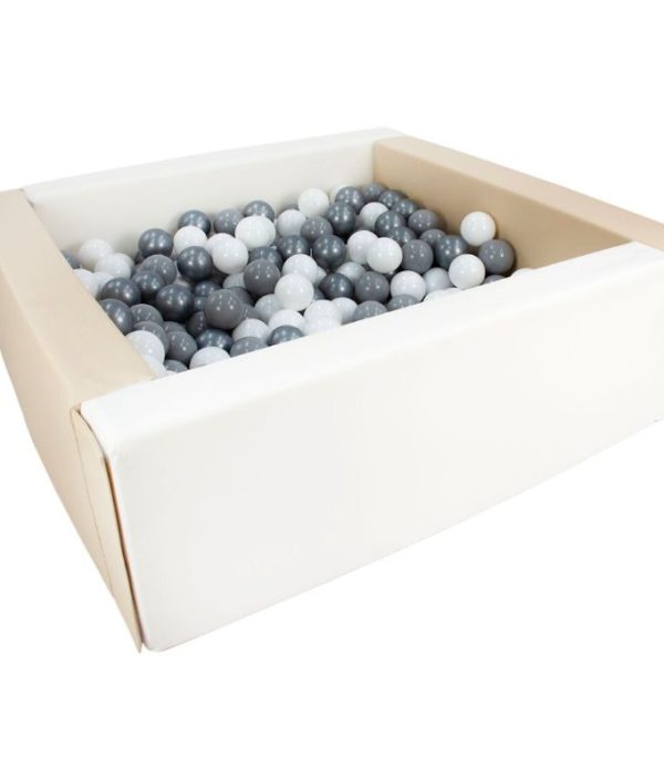 Rektangulært beige/hvid boldbassin 80x80x30 cm (valgfri boldfarve)