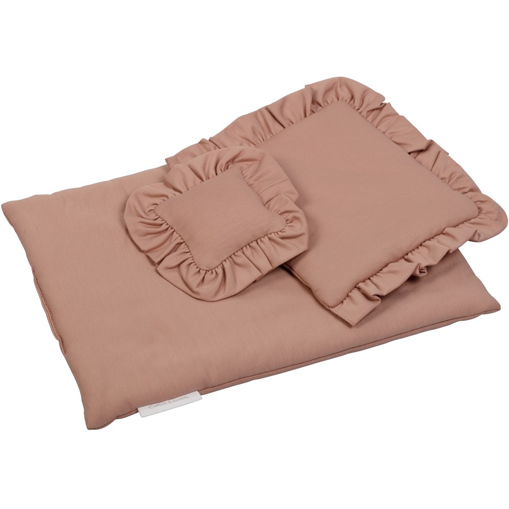 Dusty peach sengetøj til dukkeseng med volant, Cotton&Sweets