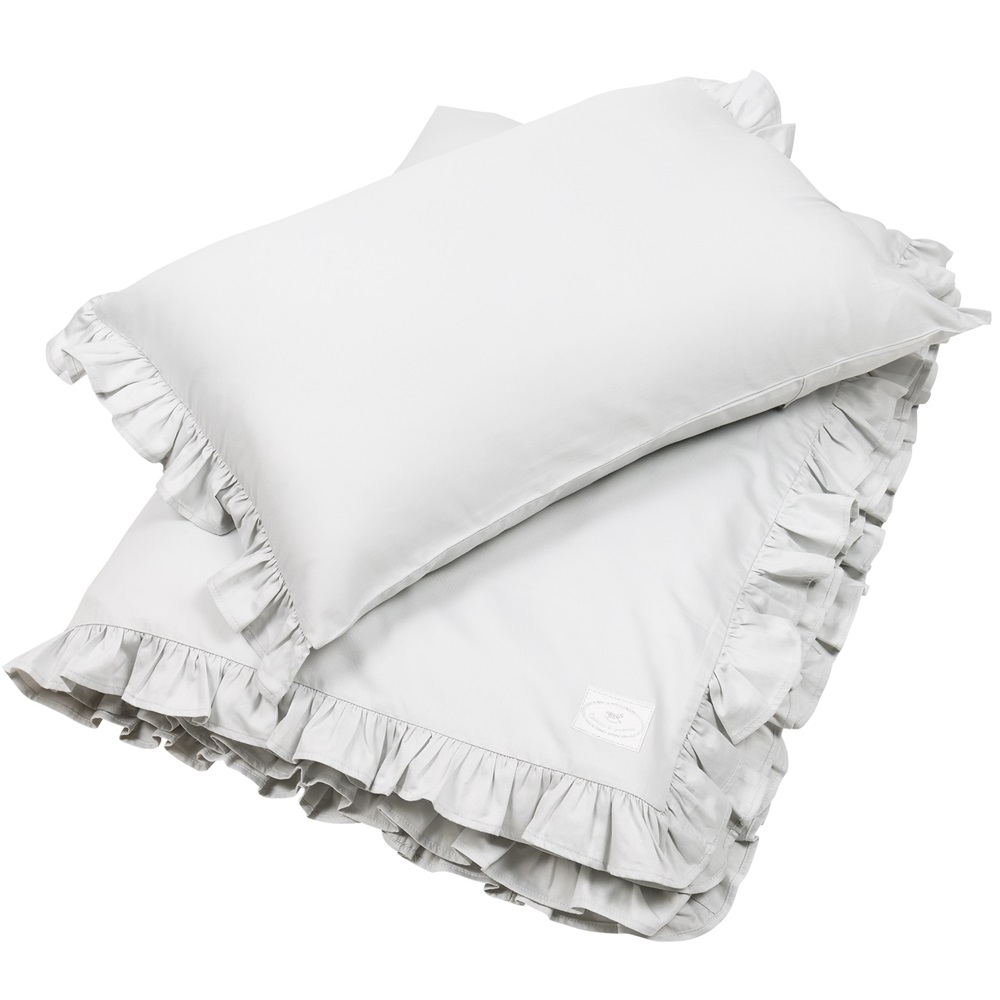 Lysegrå sengetøj junior 100x135 med flæse, Cotton & Sweets