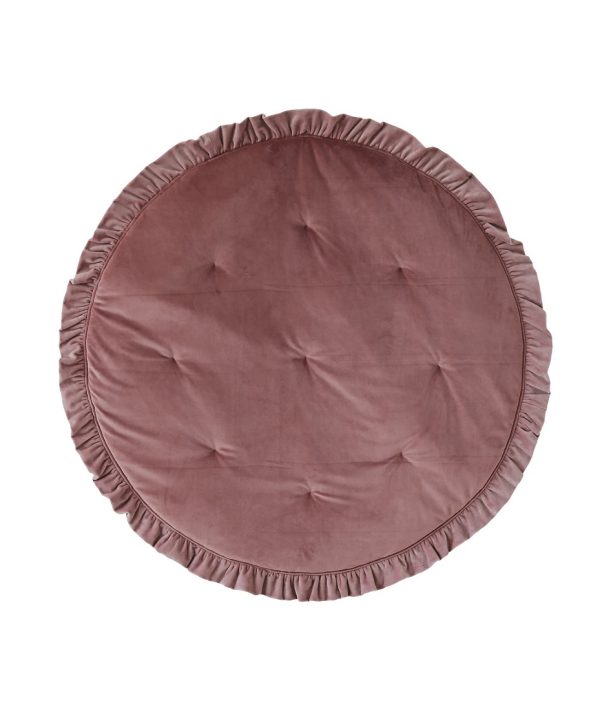 Moi Mili, rund legemåtte med flæser i fløjl, dirty pink