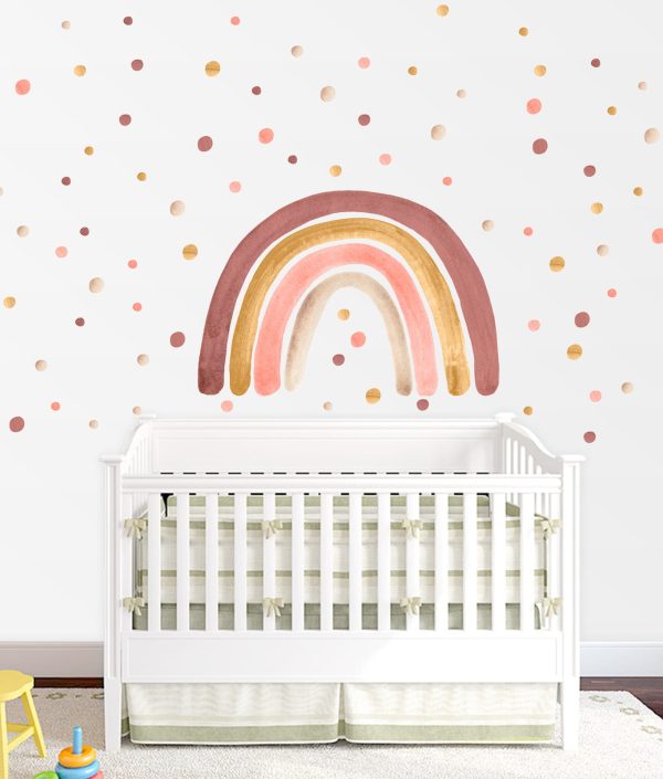 Babylove, vægklistermærke regnbue med prikker, dusty pink