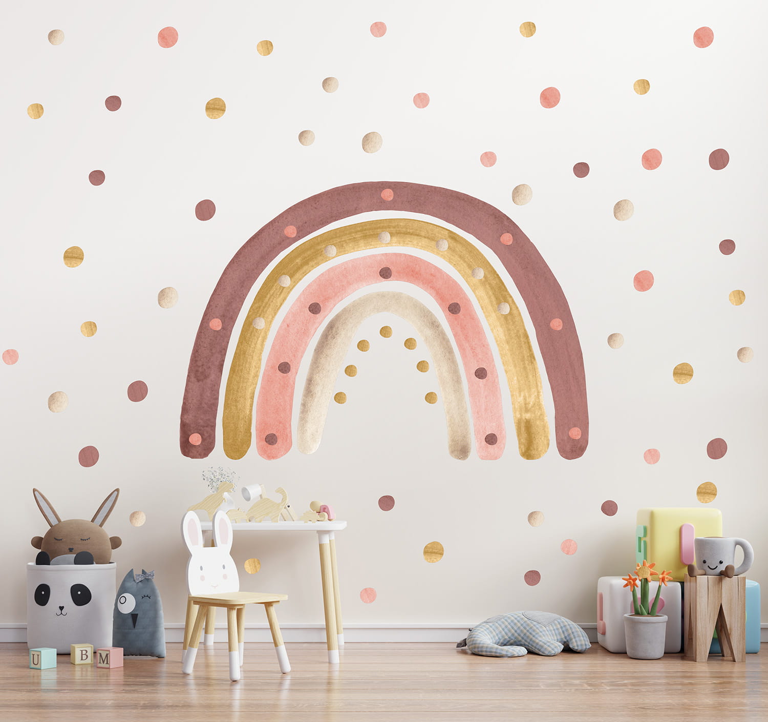 Babylove, vægklistermærke regnbue med prikker, dusty pink - Billede 3