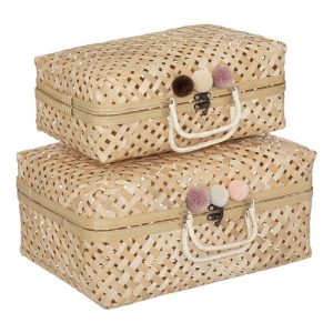 Bambu kuffertopbevaring med pompom, 2-pak